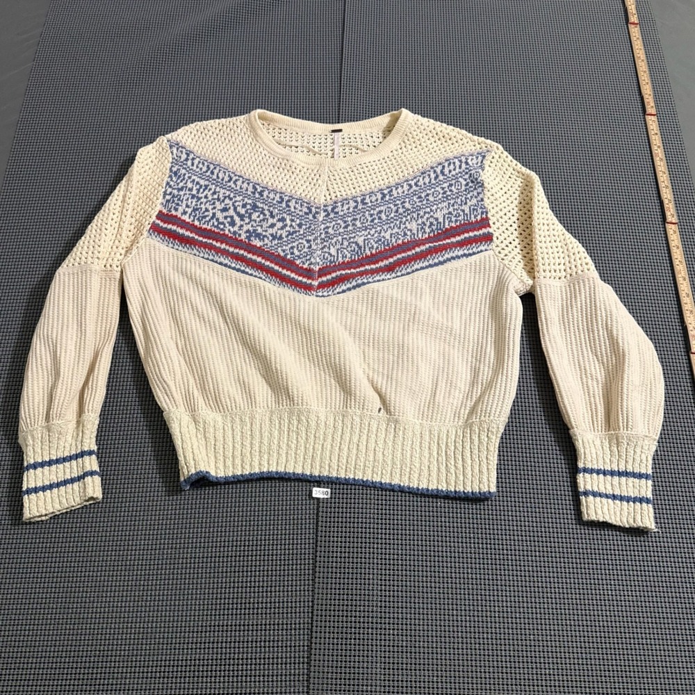 Free People Womens Cream Knit Chevron Pattern Sweater Size S/P